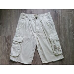 Y2K American Eagle Outfitters Baggy Cargo Shorts Logo Spellout Cream Skater Mall